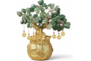 TBAKPU Crystal Money Tree Feng Shui Decor - Prosperity & Good Luck Gemstone Ornament for Home & Office (Green)