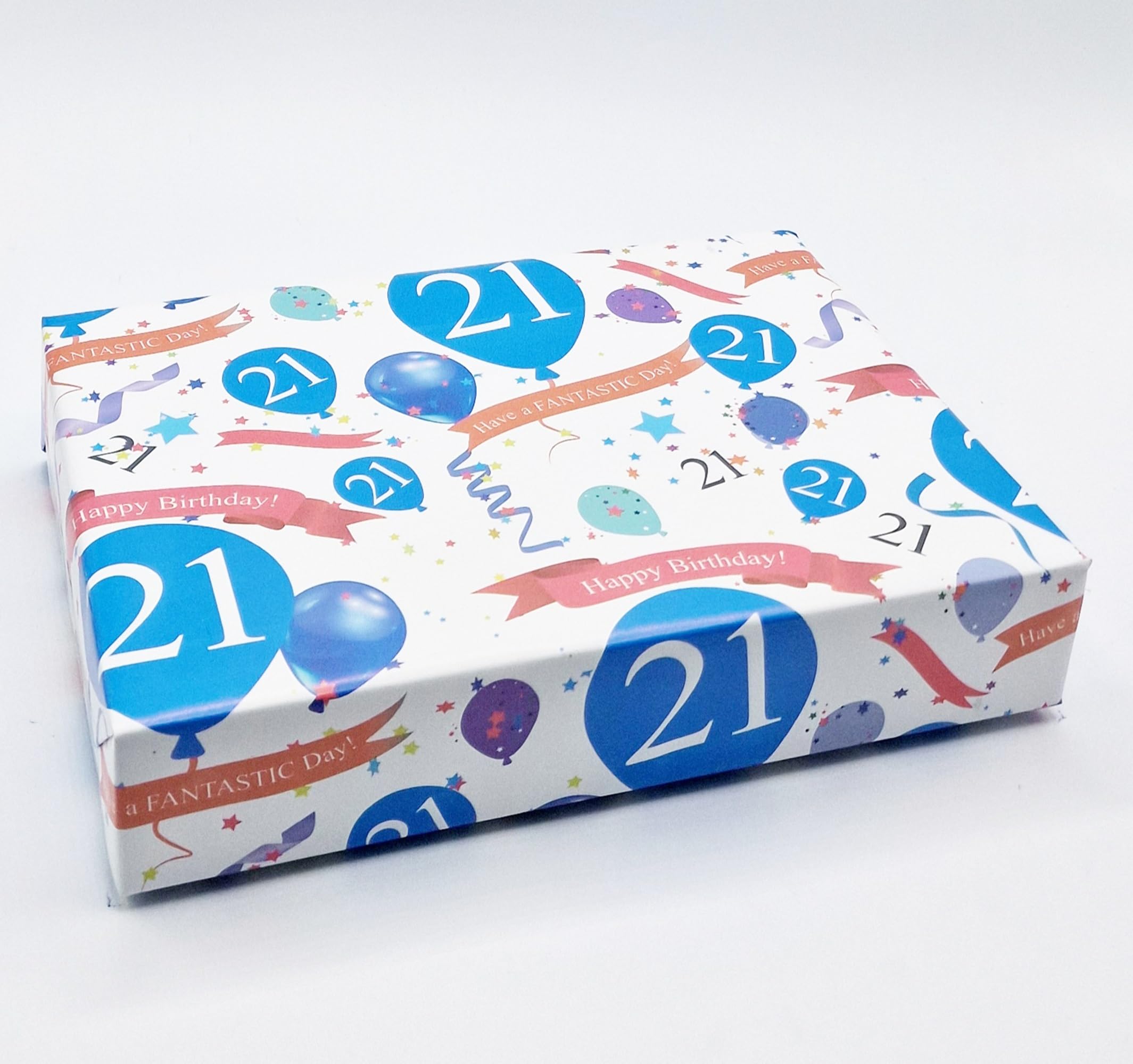 2 Sheets + 2 Gift Tags 21st Birthday Wrapping Paper Age 21 Birthday Blue Gift Wrap Male (AWP)