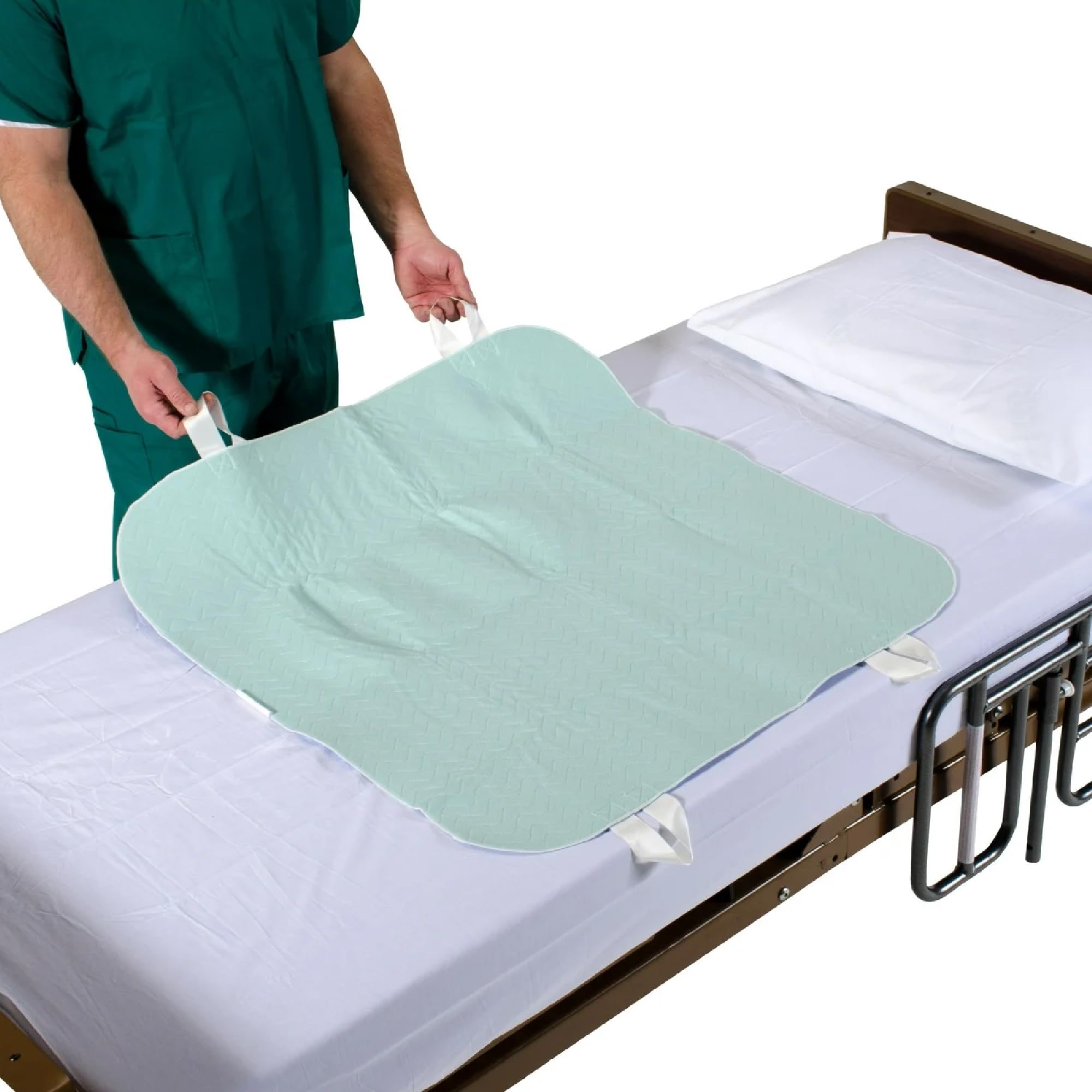 Patient Aid 34" x 36" Positioning Bed Pad with Handles Incontinence Mattress Bedding Protector Liner Underpad with Straps for Easy Lift Transfer Reusable Washable Waterproof Hospital Quality
