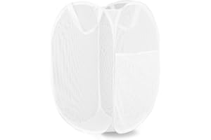 LXLOVESM Pop Up Hamper, Mesh Popup Laundry Hamper, Clothes Basket, Collapsible Hamper for Laundry, Foldable Hamper for Travel and Storage (White)
