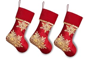 DAVID ROCCO 21 Inches 3Pack Red and Gold Christmas Stocking,Luxury Christmas Stocking(3 pcs red)
