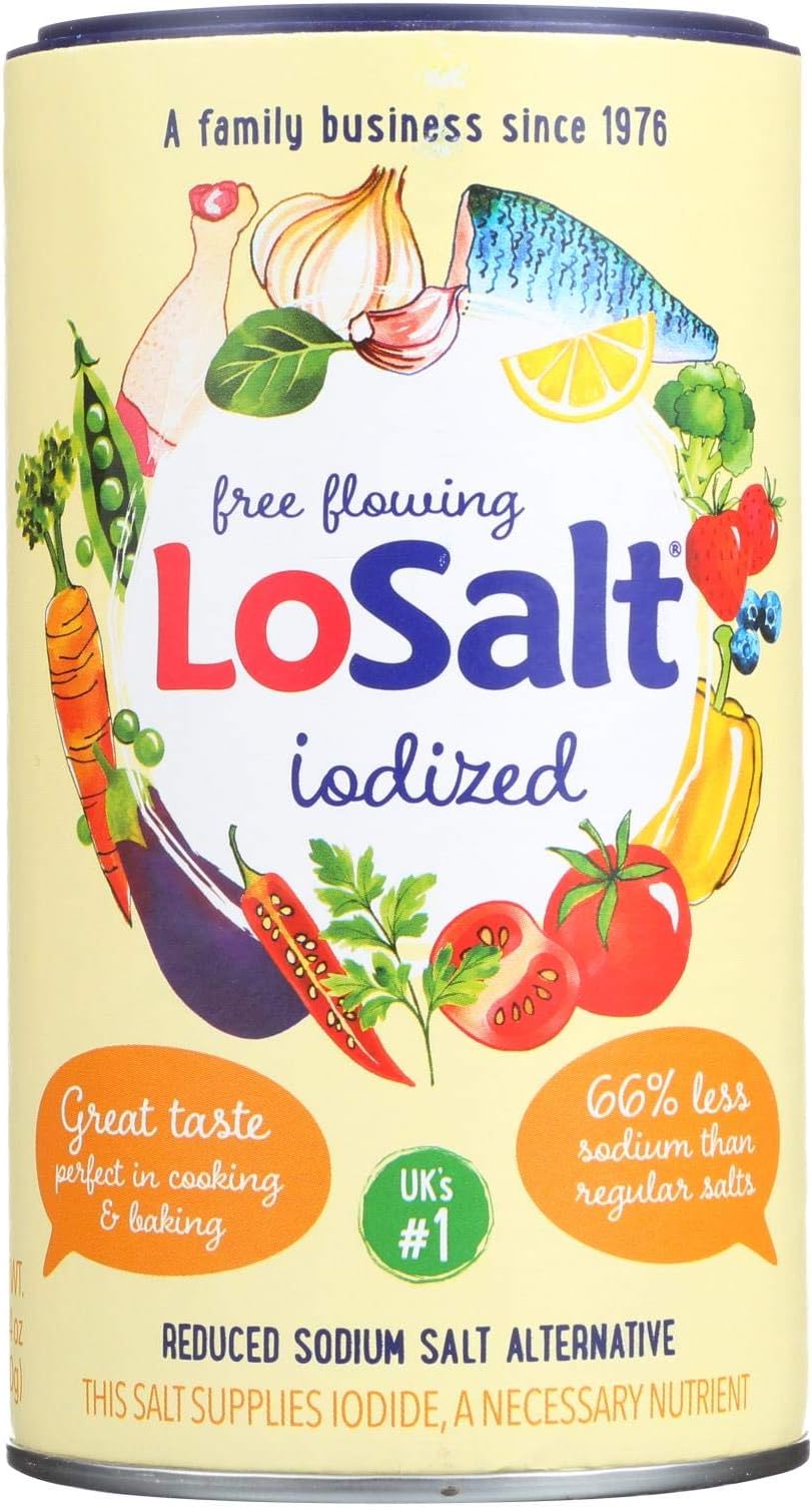 Losalt Reduced Sodium Iodized Salt - Case of 6 - 12.35 oz.