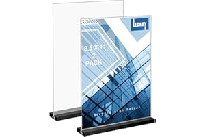 LECHAY 2 Pcs Acrylic Sign Holder, 8.5X11 inch Black Base Fly Holder Clear Table Menu Display Stand Desktop Display Stand Paper Holder Table Top Sign Holder Suitable for Restaurants, Office, Home, Store