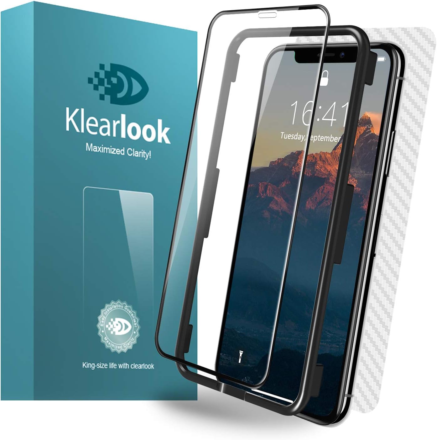 Klearlook Screen Protector Tempered Glass Compatible with iPhone Xs iPhone X HD Clear Case Friendly with [Easy Install Tool] Curve Edge Fit Front Tempered Glass and Back Film for iPhone Xs X