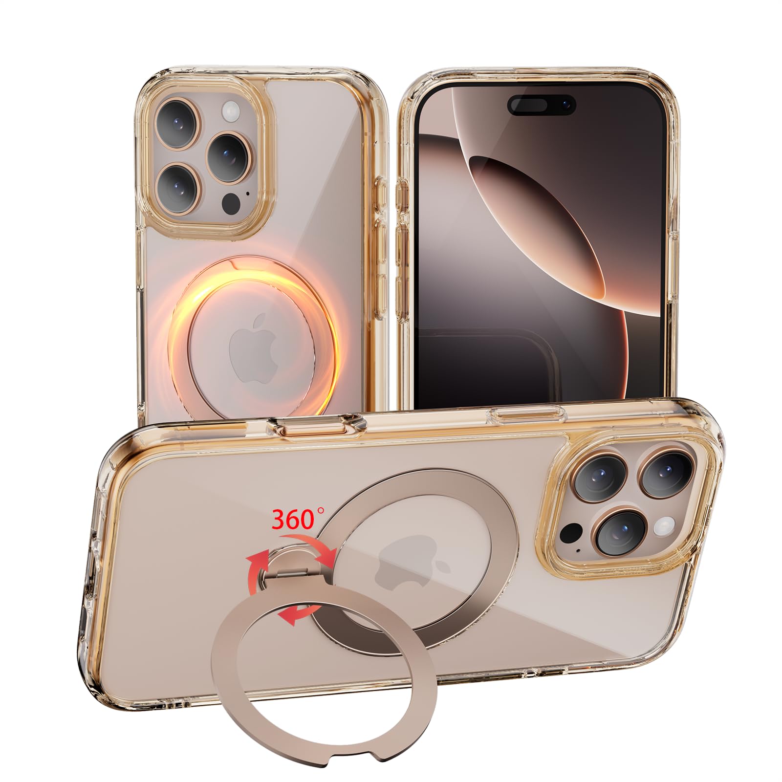 Photo 1 of MEIMIOU for iPhone 16 Pro Case Clear with 360° Rotatable Stand?Magnetic Compatible with Magsafe?Military-Grade Shockproof Transparent Desert Slim Rugged kisstand Case