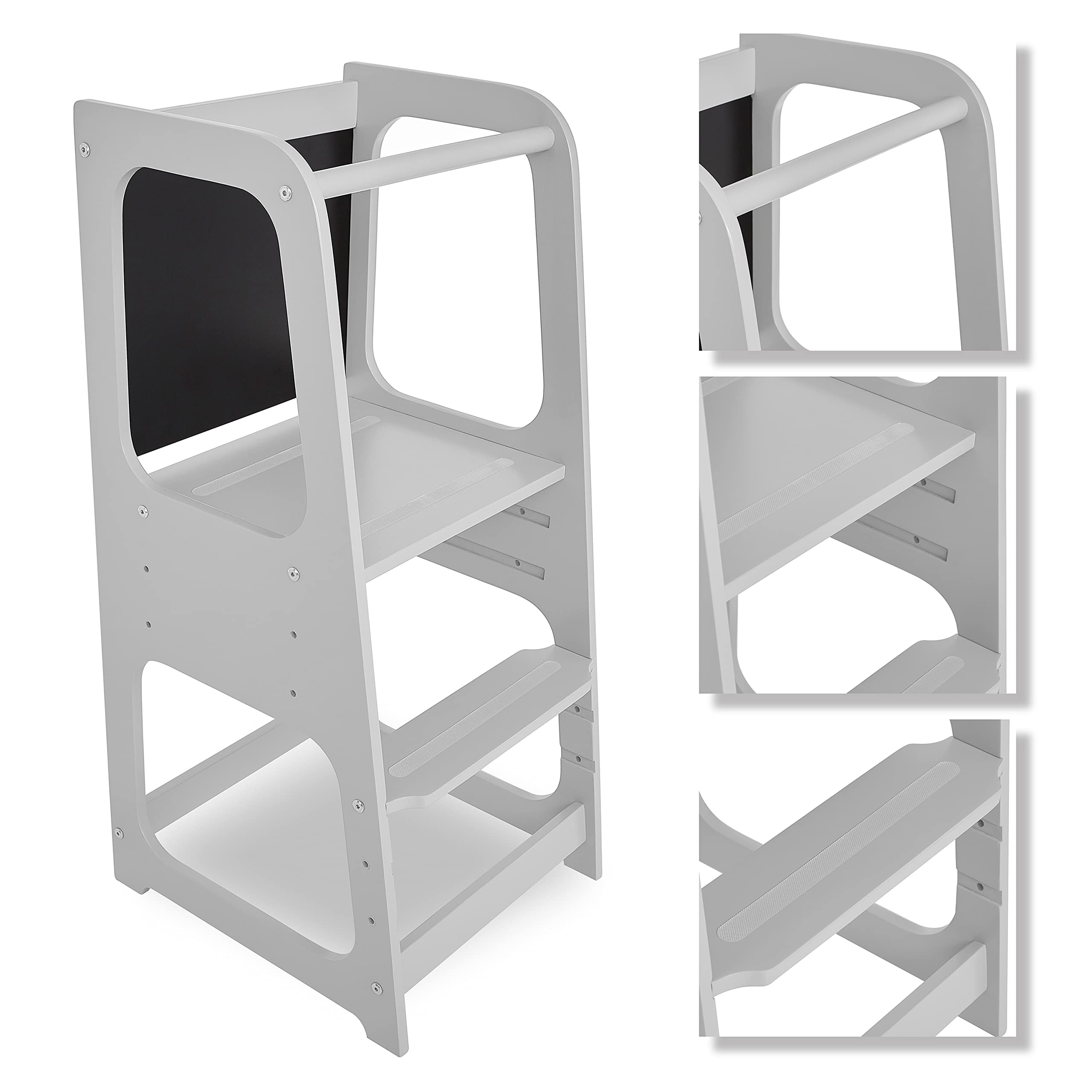 Dream On Me Explora Tower & Step Stool in Pebble Grey, Anti-Slip Base