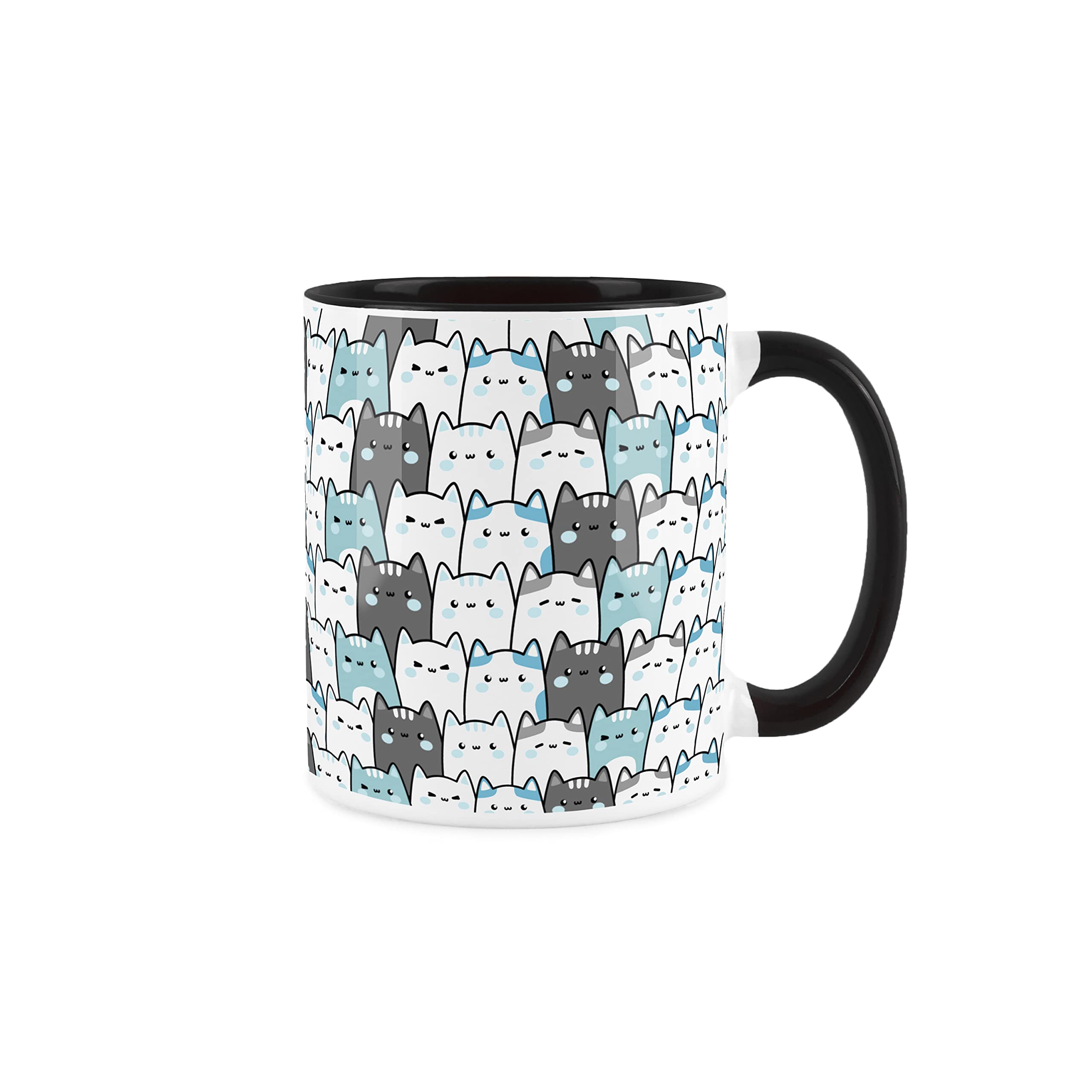 Purely Home Cat Mug Cats Lover Tabby Black Cat - Feline Blue, Black and White Owner Gift - Secret Santa