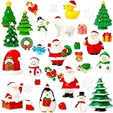 Bbiamsleep 40 Pcs Mini Resin Christmas Figures Miniature Christmas Figurines Xmas Miniature Ornaments Snow Globe Figurines for Fairy Garden Xmas Snow Globes Village Decor