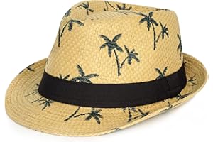 FADACHY Summer Straw Fedora Hat Short Brim Panama Sun Hat Trilby Beach Hat for Men & Women
