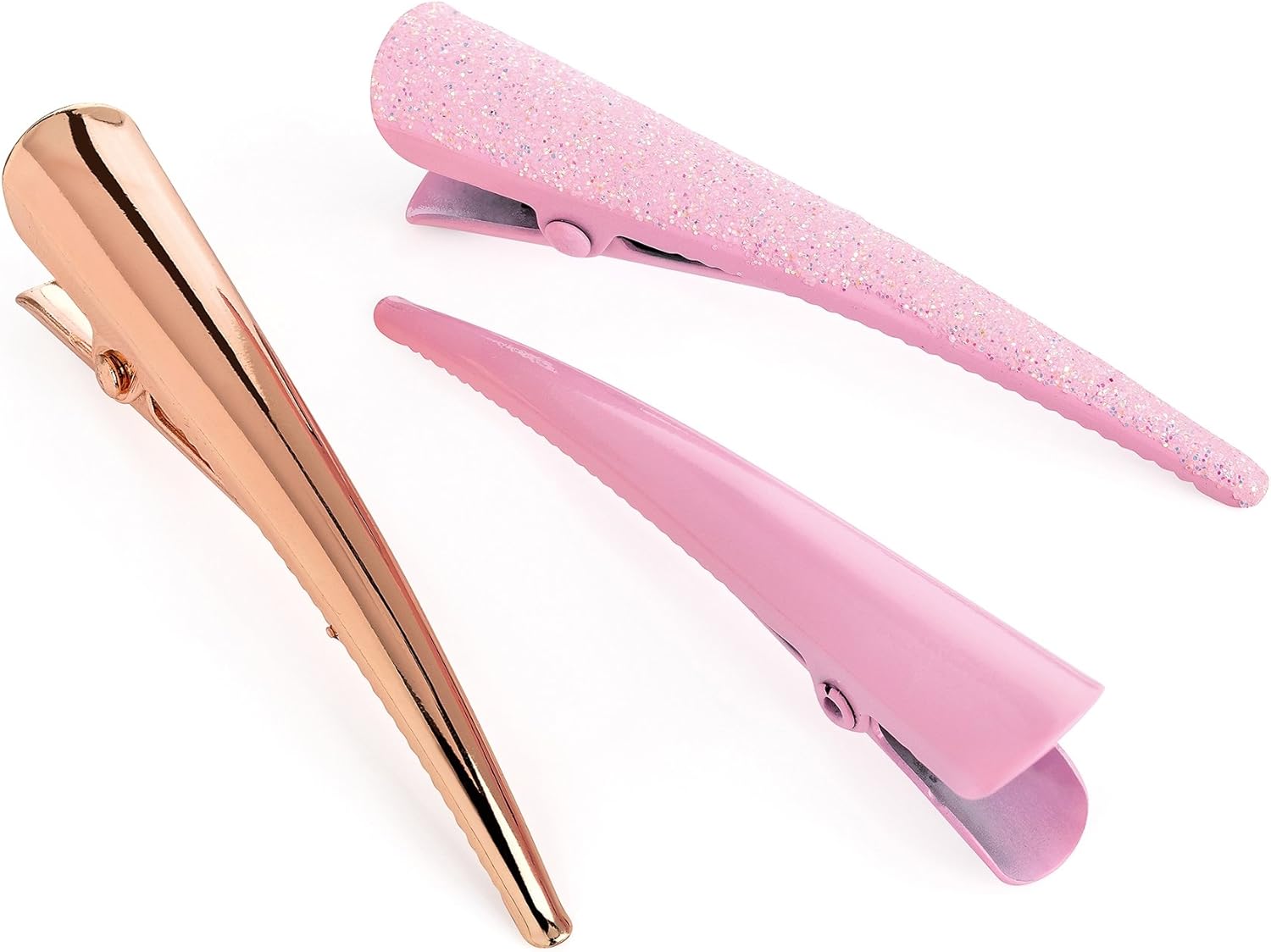 Three Piece Silver Colour Glitter Shiny & Matt Beak Hair Clip Set 6cm, Pink Tone, 1 count (Pack of 3)