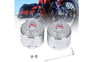 Goldfire Billet 3D Machined Gothic Skeleton Skull Front Axle Nut Cover Cap Compatible for Harley Softail Electra Road Street Glide Sportster 2002-2023 (Chrome with Red Eyes)