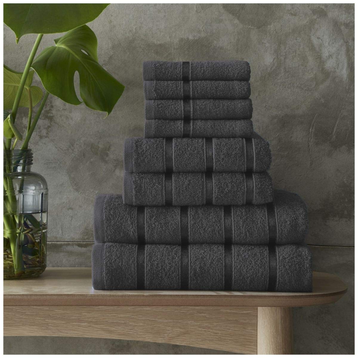 GC GAVENO CAVAILIA 8 Piece Boston Stripe Towel Bale Set, Luxury 100% Cotton Soft & Cosy Bathroom Absorbent, Easy Care Bath Accessories, Dark Grey