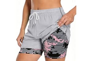 Womens Shorts Summer Fashion 2 in 1 Swim Shorts Workout Athletic Running Pant Camo Liner Quick Dry Short with Pocket