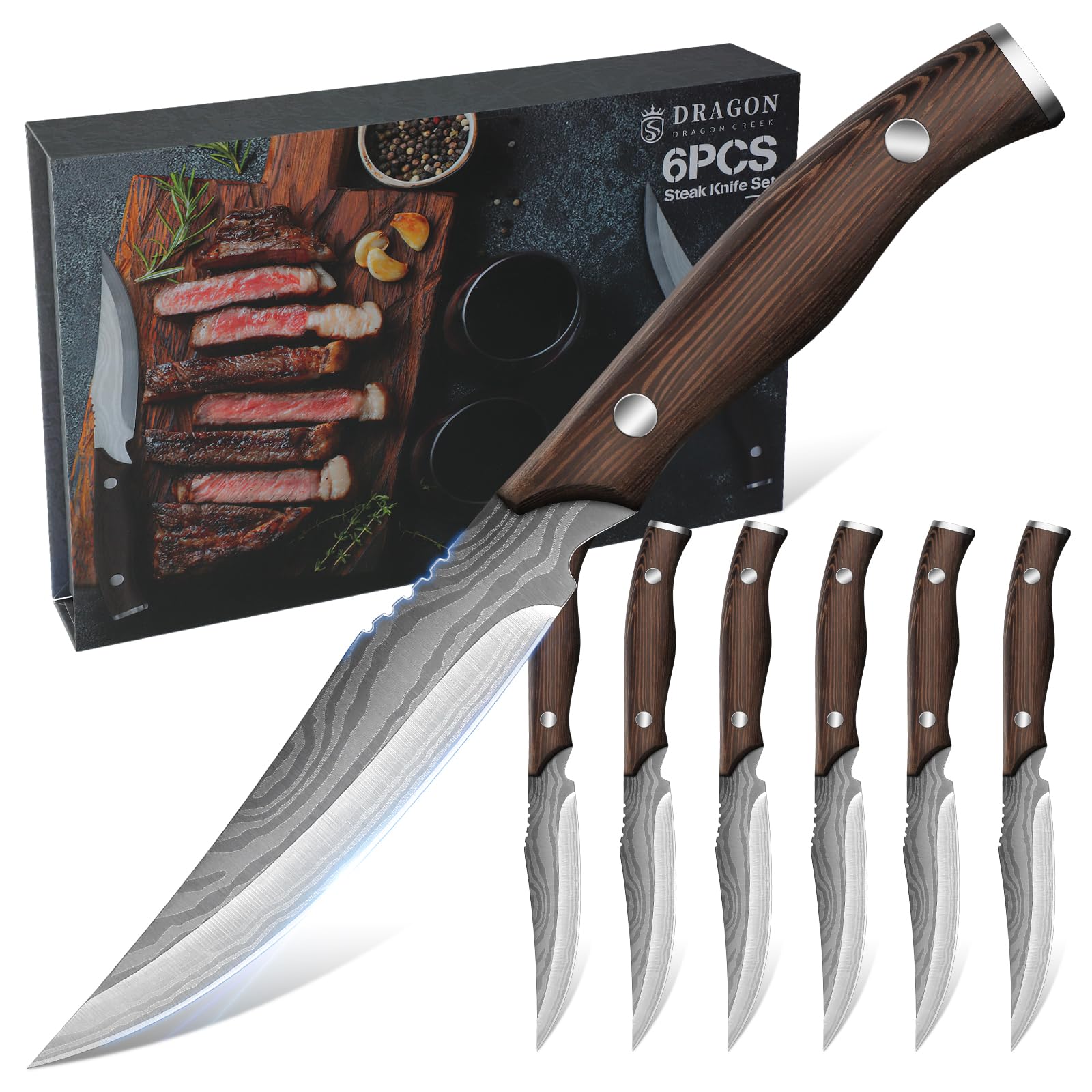 Dragon Creek Steak Knives Set of 6, High-Carbon