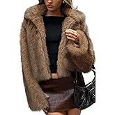 ELLEVEN Women's Two-Tone Faux Fur Coat - Fluffy Winter Jacket with Lapel Collar, Hooks & Pockets