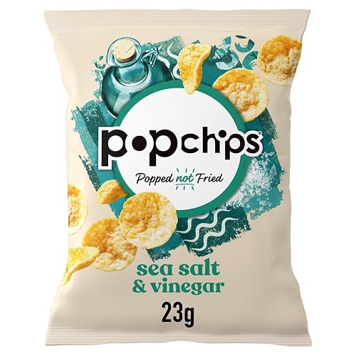 popchips - Sea Salt & Vinegar Crisps 23 grams (Pack of 24) - Popped not Fried, No Artificial Flavours or Colours, Suitable for Vegans