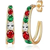 EVEVIC Austrian Crystal Open Half Hoop Chunky Gold Earrings for Women 14K Gold Plated Hypoallergenic Jewelry Gift