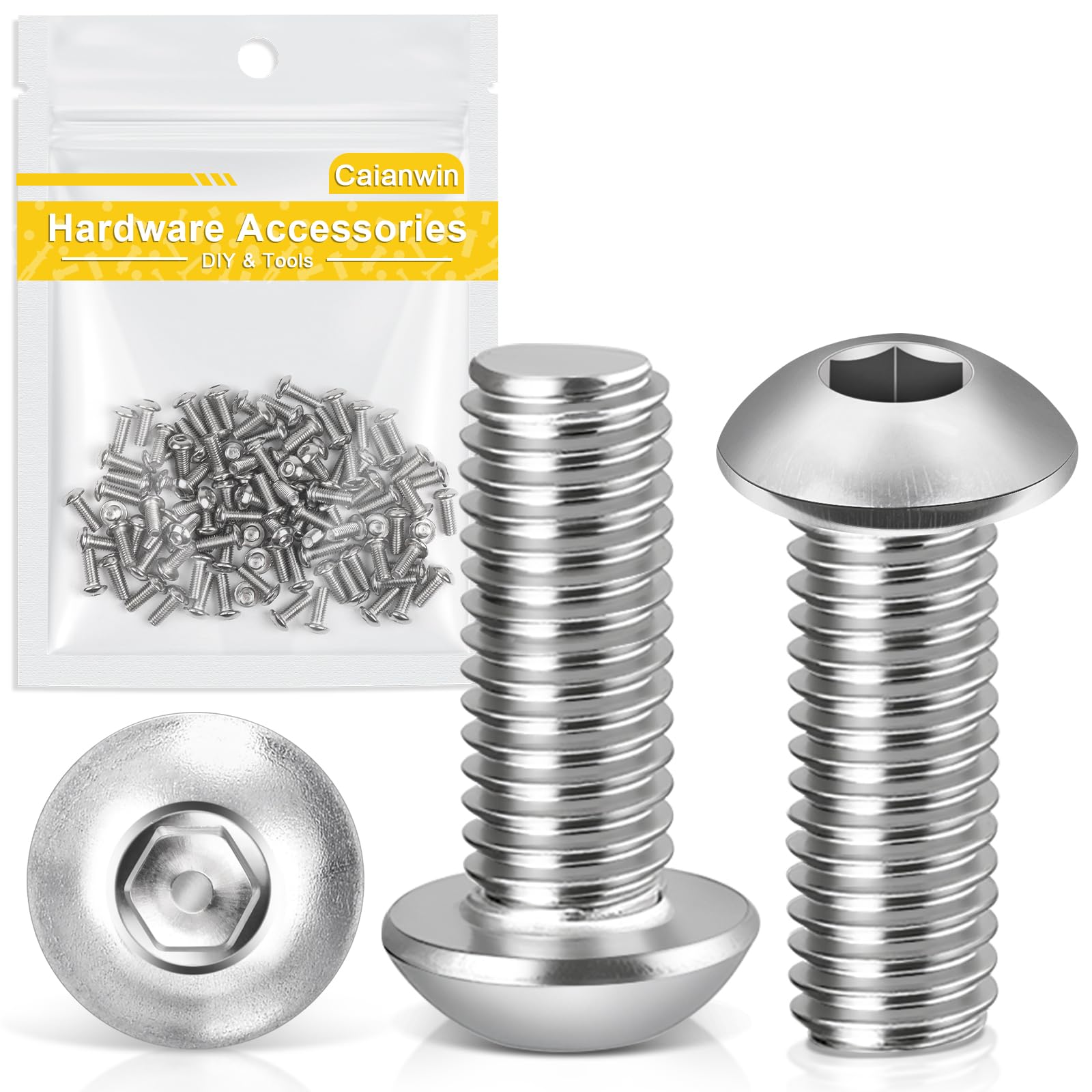 Caianwin M3 x 10mm Bolts 100Pcs Hex Socket Button Head Bolts 304 Stainless Steel Pan Head Machine Screws for Home Office Industrial Electronic