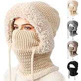 3 in 1 Beanie Hat for Women,3 in 1 Beanie Hat with Scarf and Mask,Knitted Ski Scarf and Mask Set,Womens Knit Beanie Hats