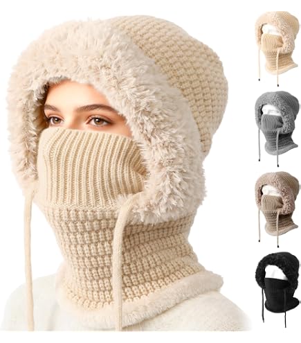 Wool Blend Knit Balaclava Convertible Hat Scarf Beanie for Women Men 3-in-1 Winter Balaclava, 3 in 1 Beanie Hat, Choosemuc  main image 4