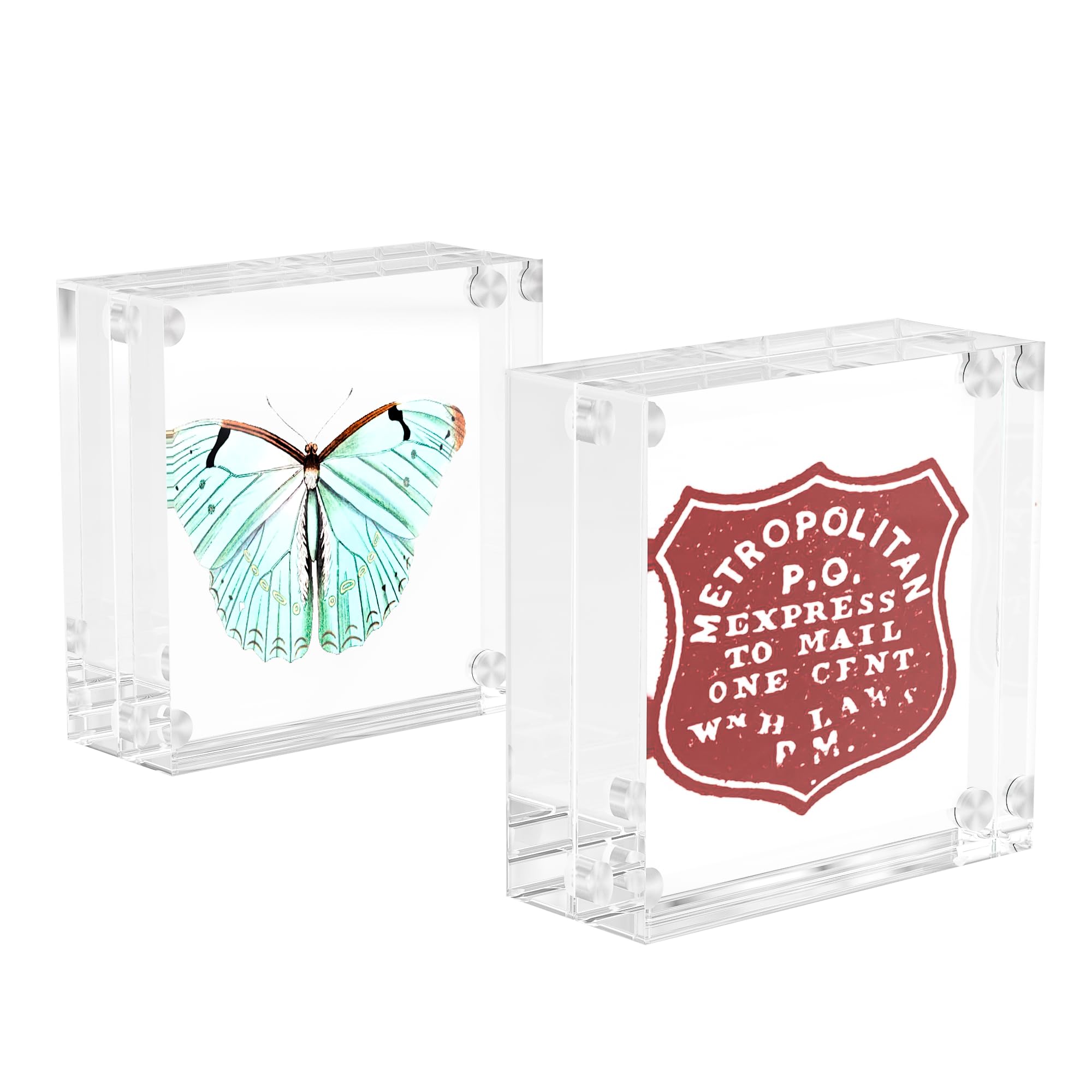 Photo 1 of Hongtuocb Mini Clear Picture Frame 2x2 inch, Magnetic Acrylic Frame Double Sided Wallet Small Desktop Display Block Photo Frame for Home Office Wedding (2 Pack)