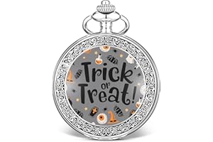 Siifert 2025 Halloween Pocket Watch with Chain Gift for Men Autumn Vintage Quartz Women Trick or Treat Watch for Party Favor