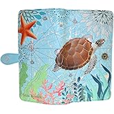 Shag Wear Sea Turtle Large Wallet Vegan Faux Leather Ocean Design Clutch with Card Slots Bill Compartments ID Window Zippered Coin Pocket 7" Blue