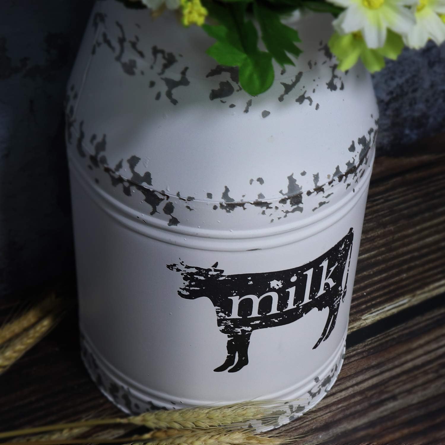 Soyizom Farmhouse French Country Vintage Style Vase White Shabby Chic Metal Rustic Flower Vases Milk Can Jug Pitcher with Handles for Wedding Garden Home Office Cafe Decor -11 inches - Image 4