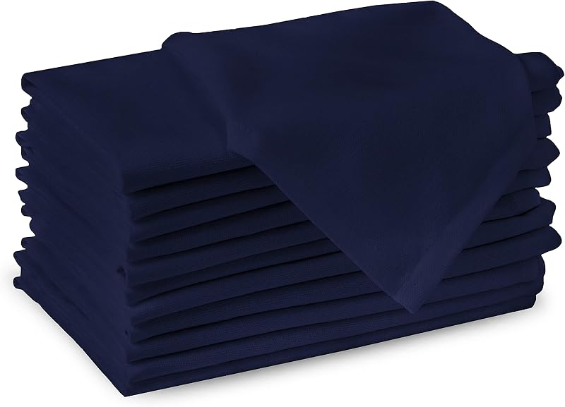 Encasa XO Scotch Blue Cloth Napkins Set of 12 17x17 Cotton Dinner Napkins