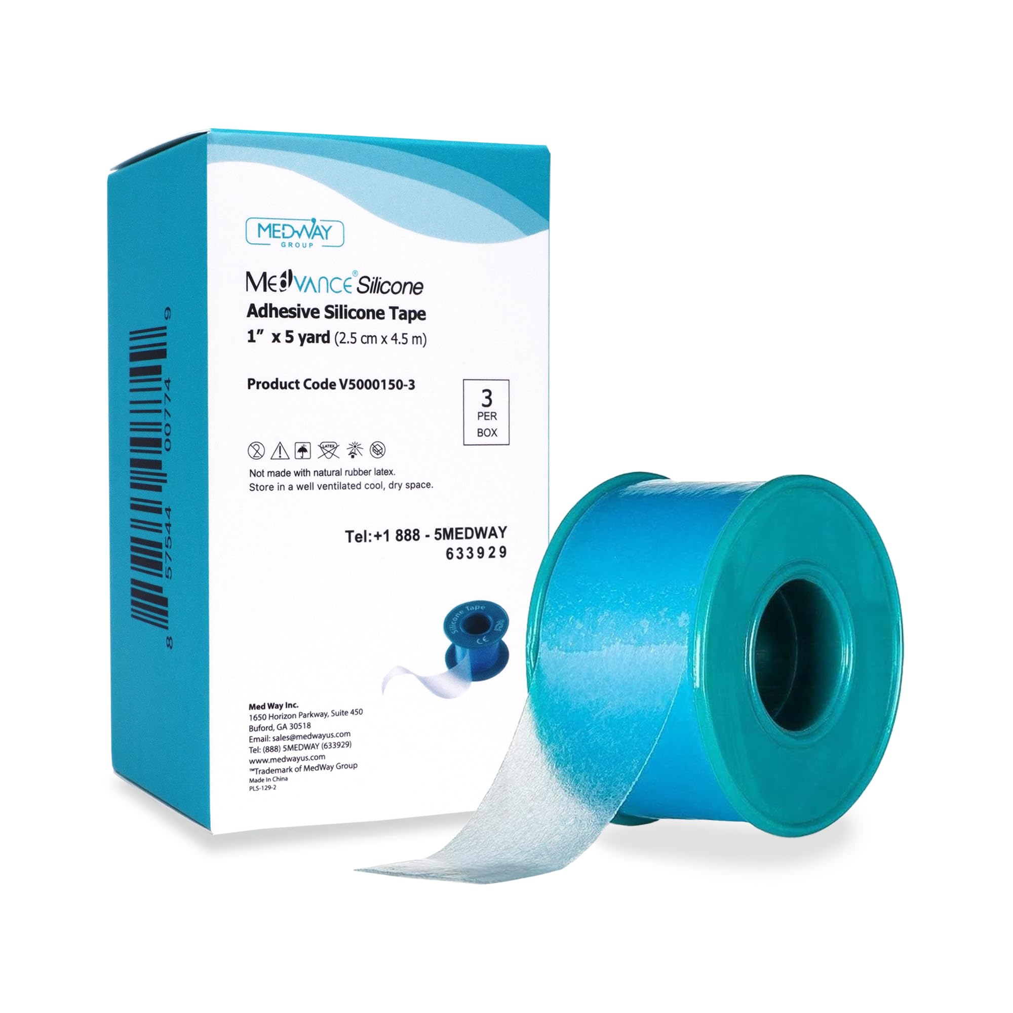 Medvance Soft Silicone Tape with Perforation for Easy Cut Size 2.5 cm x 450 cm Yards Box of 3 Rolls.