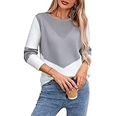 shermie Women's Color Block Pullover Sweaters Long Sleeve Crew Neck Loose Casual Sweater