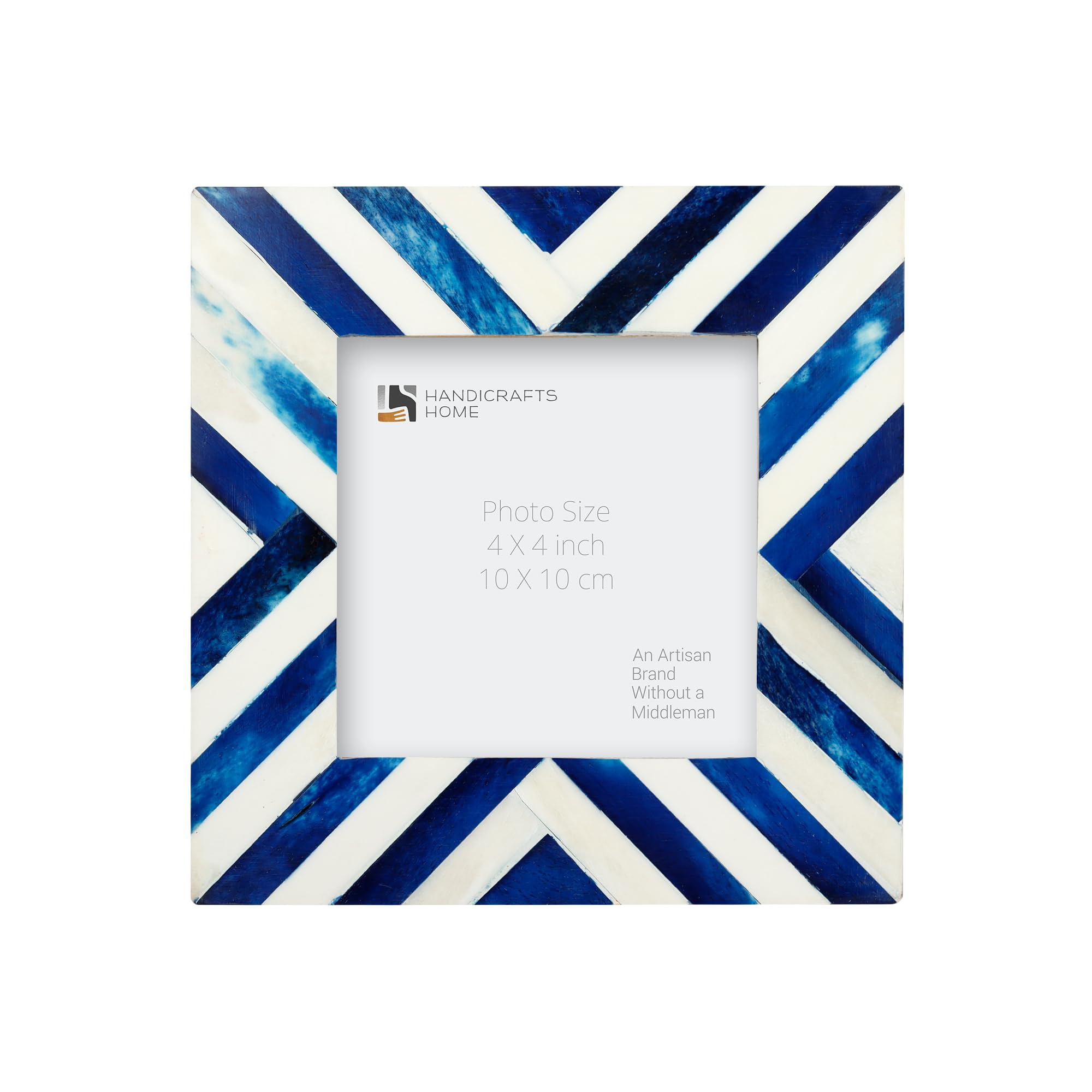 Handicrafts Home 4x4 Blue Picture Frame, Handmade Chevron Bone Inlay Photo Frame for Coastal Home Decor, Wall/Table, Winter & Christmas Decor, Boho Shelf Styling, Rustic Farmhouse Decor & Bedroom