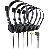 5 Pack Bulk Wired On-Ear Leather Headsets with Boom Microphone and 3.5mm Connector, Black