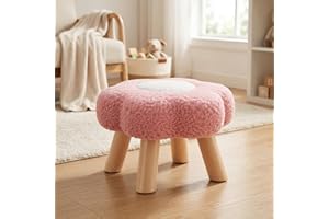 Flower Stool, Soft Fluffy Ottoman with Wooden Legs, Small Wooden Stool for Bedroom Entryway Living Room, Décorations de fête