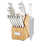 Cuisinart 15-Piece Knife Set with Block, High Carbon Stainless Steel, Forged Triple Rivet, White, C77WTR-15P