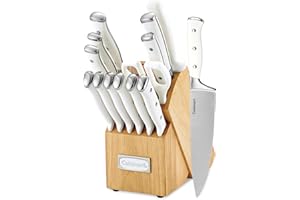 Cuisinart 15-Piece Knife Set with Block, High Carbon Stainless Steel, Forged Triple Rivet, White, C77WTR-15P