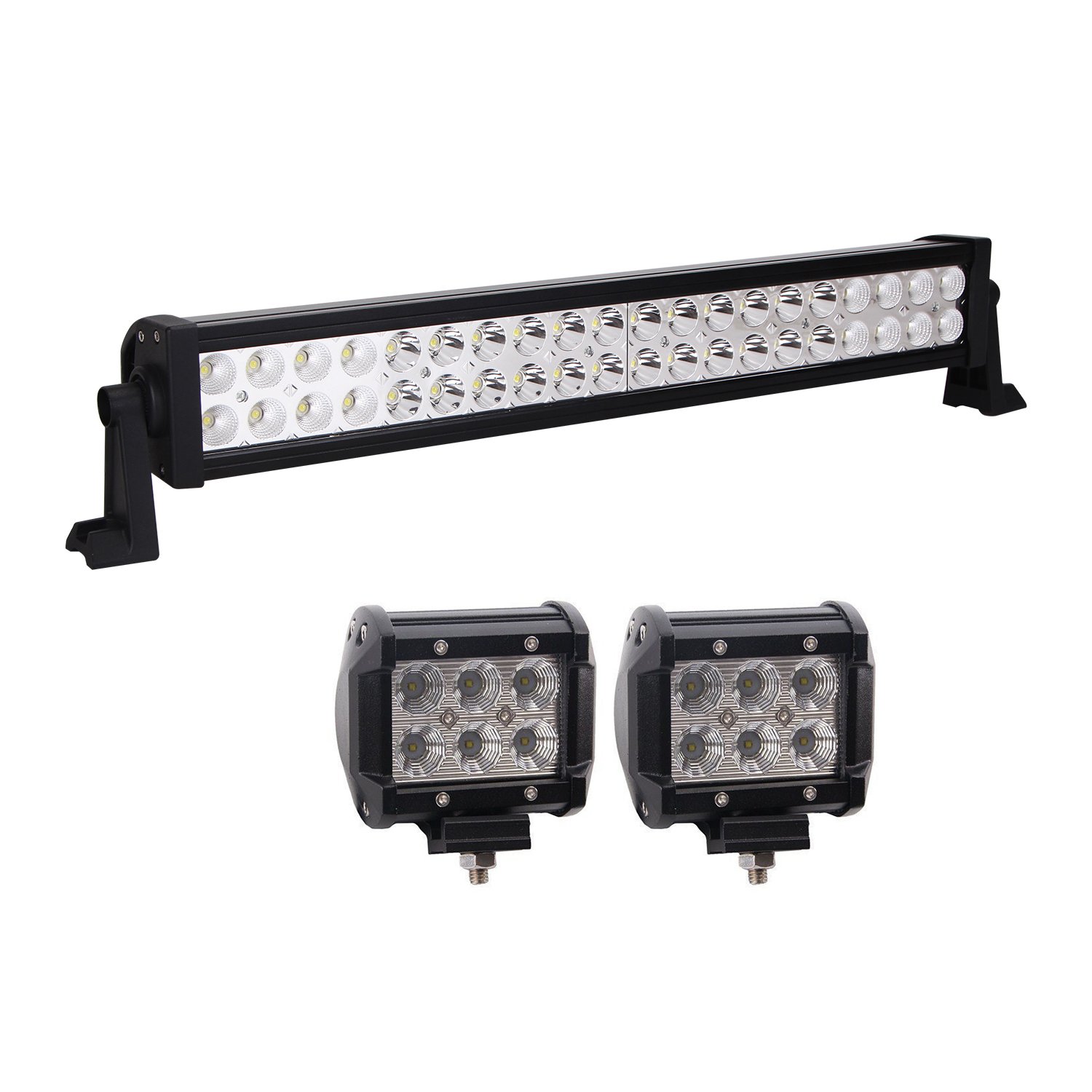 Bangbangche 1X 22'' 120W Flood Spot Combo Led Light Bar, 2X 18W Flood Cree LED Pods Lights, Waterproof Bright Bumper Off Road Lights Jeep Boat Truck Tractor Trailer Mower ATV 4X4, 1 Year Warranty