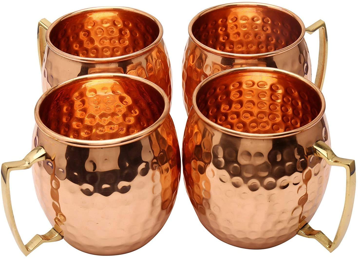 RATNA Moscow Mule Mugs Set of 4 Pure Copper Hammered Mug Solid Copper Cups with Hammered Finish