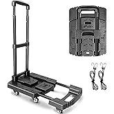 Folding Hand Truck,VDHU 650 LB Heavy Duty Luggage Cart,Portable 6 Wheels Collapsible Dolly Platform Cart with 2 Elastic Ropes