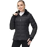 Women Warm Winter Down Puffer Jacket-Hooded Winter Puffer Coat for Women with Faux Fur Lined Hood and Collar