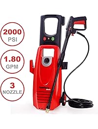 PowRyte 2000PSI 1.8GPM Electric Pressure Washer with 3 Quick-Connect Spray Tips, Onboard Detergent Tank