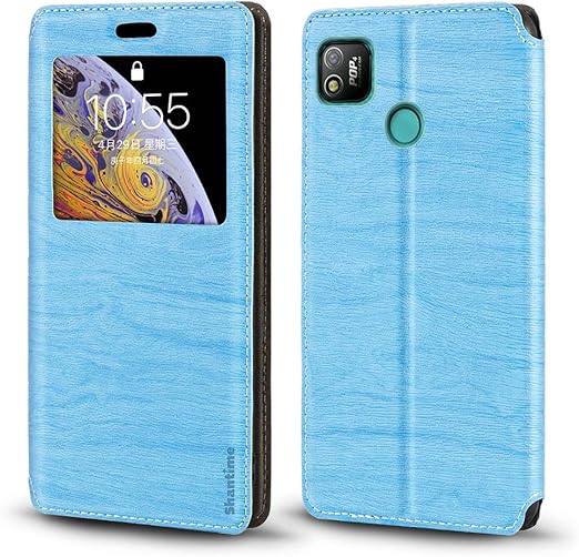 Amazon Com Tecno Pop 4 Case Wood Grain Leather Case With Card Holder And Window Magnetic Flip Cover For Tecno Pop 4