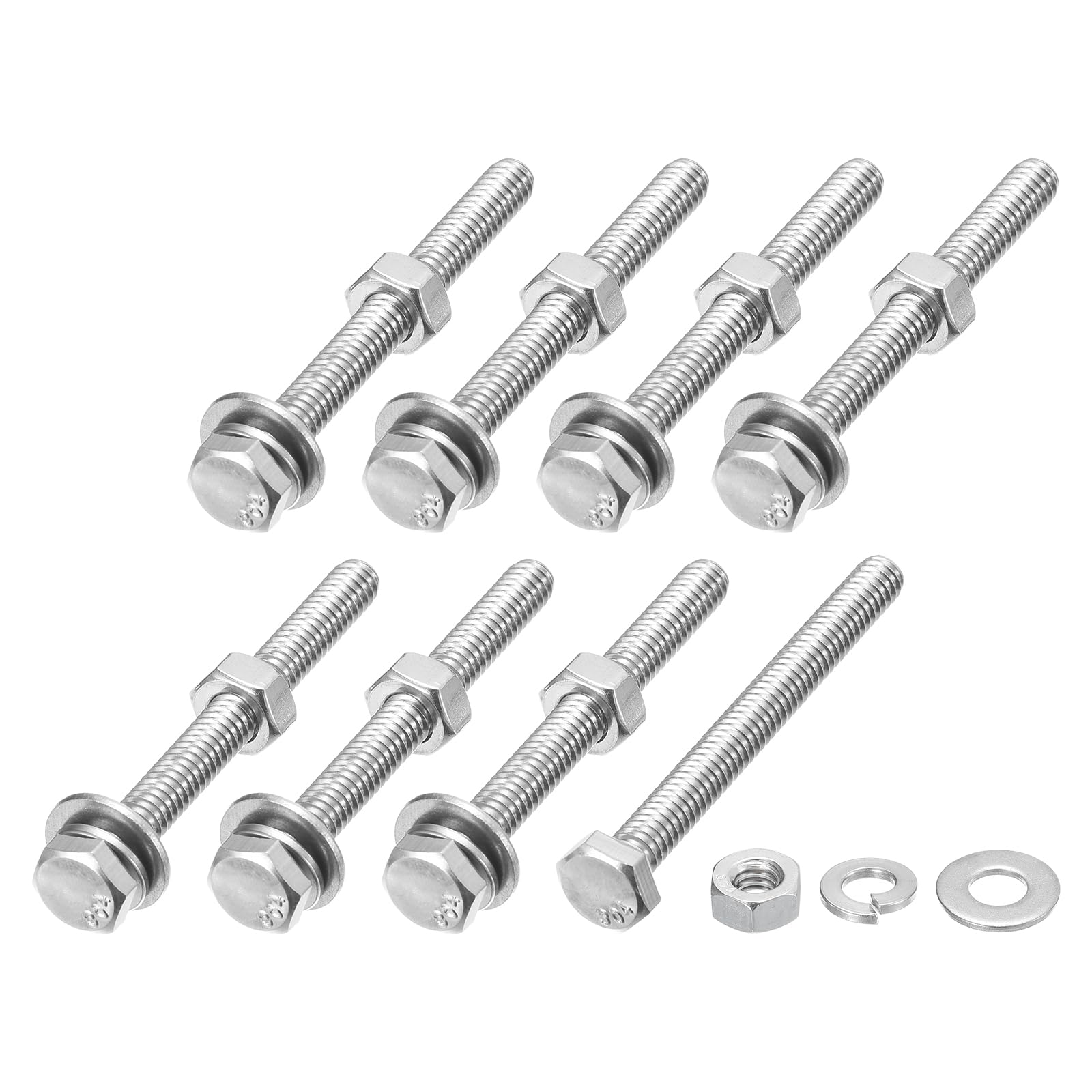 METALLIXITY Hex Head Screws Bolts, Nuts, Flat & Lock Washers Kits (1/4-20x2-1/2") 8 Set, Stainless Steel Fully Threaded Machine Screws Bolt Set - for Home Appliance Equipment