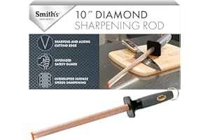 Smith's 3001 10” Oval Diamond Sharpening Steel Rod – Grey – Oval Design – Rubber Grip Handle – Plastic Sharpening Tip