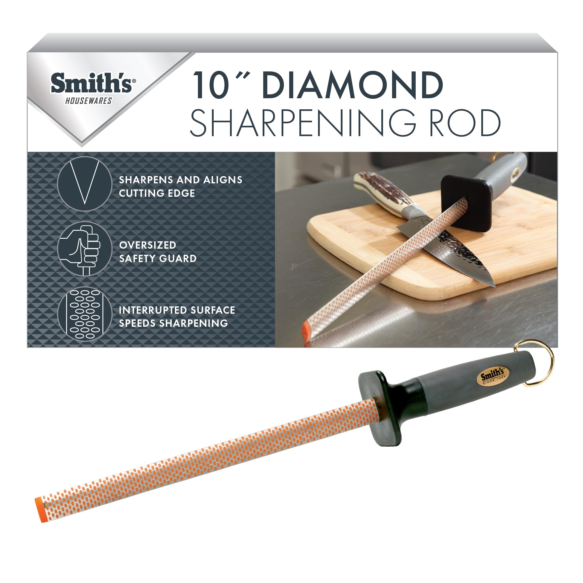 Smith's - 3001 9001796 Diamond Sharpening Steel 10", Grey Gray