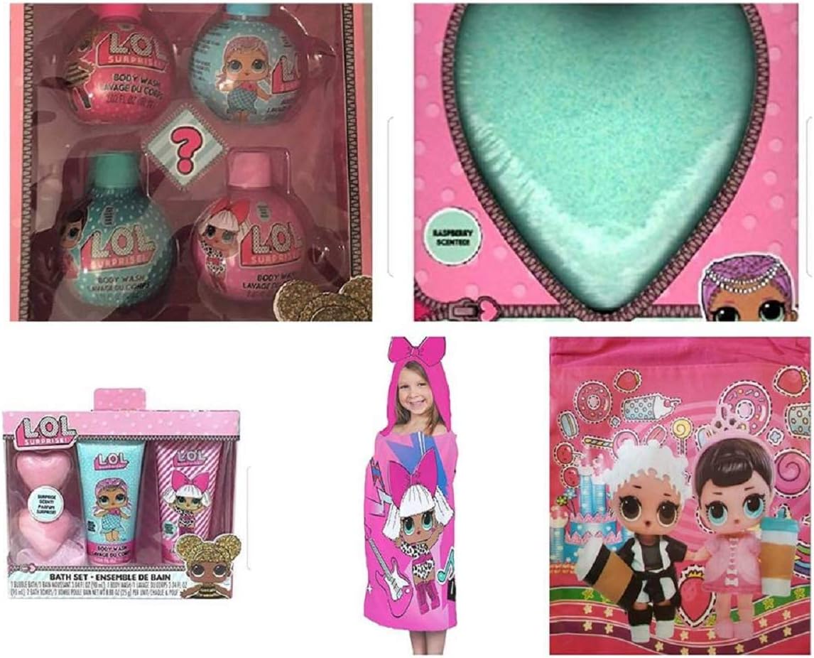 LOL L.O.L Surprises Easter Bundle 2 Bath Sets, 1 Hooded Towel, 1 Bath Bomb (Color of Bathbomb will vary) and a Drawstring Backpack