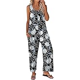 Ekouaer Sleeveless Jumpsuits for Women Casual Summer Scoop Neck Tank Rompers Wide Leg Pants Overall Jumpers with Pockets