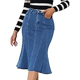 Allegra K Women's Ruffle Denim Skirt Midi Bodycon High Waist Fishtail Jean Skirts