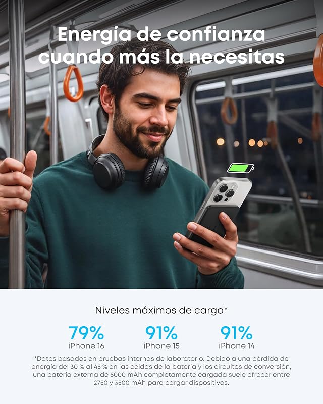 Nano Qi2 Certificado 15W Magsafe Ultra-fino 5000 mAh Power Bank, carregador portátil compatível com MagSafe, design ergonómico, apenas para iPhone 17/16 Pro Max/15/14/13/12