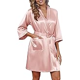 Ekouaer Silky Robes for Women Satin Knee Length Bride Bridesmaid Wedding Party Bathrobe Lightweight Sleepwear with Pockets